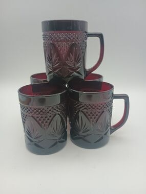 Set of 5 Cristal D’Arques Durand Luminarc France Ruby Red Old- Fashioned Mugs